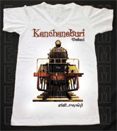 เสื้อยืดคอวีพร้อมสกรีนลายแหล่งท่องเที่ยว ลายกาญจนบุรี